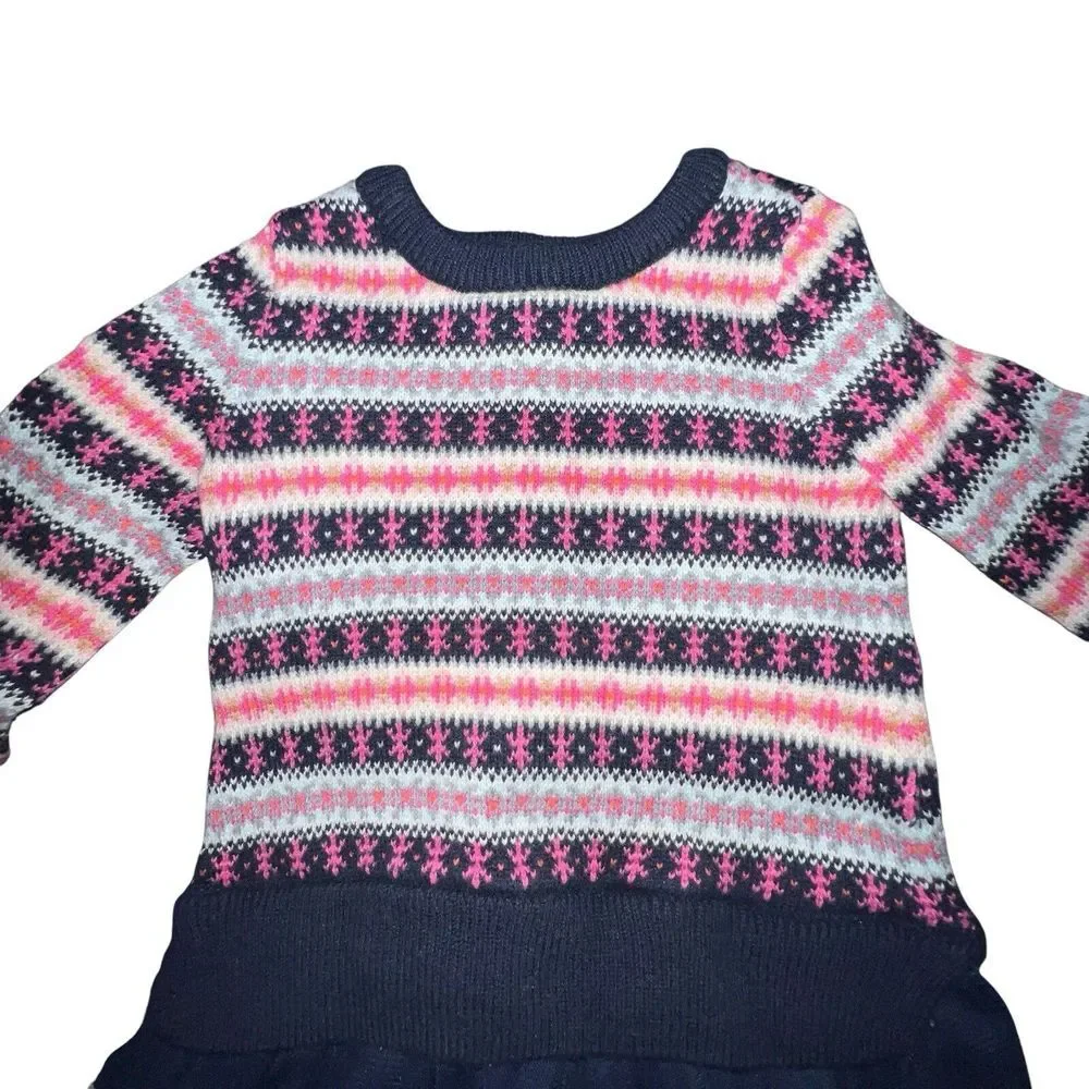 Baby Gap Girl 18-24M Wool Blend Sweater Dress Long‎ Sleeve Navy Blue Fair isle